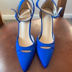 Women's Electric Blue Pointed-Toe Ankle-Strap Heels